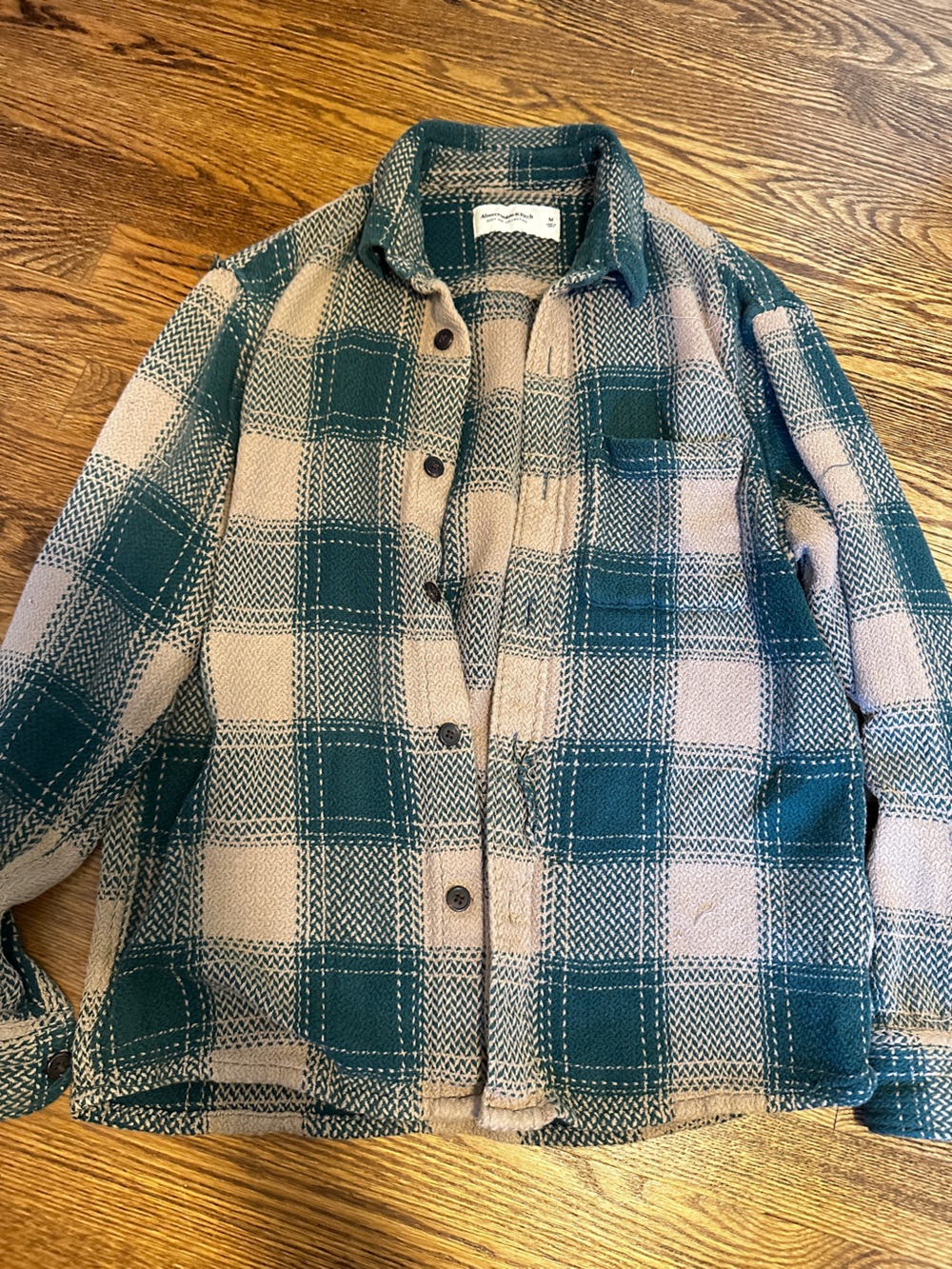 Abercrombie & Fitch Teal and Cream Plaid Button-Down Shirt